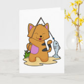 Katzenfische mit Angelstab und Fisch Karte (Gelbe Blume)