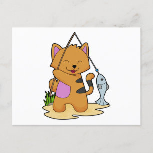 Katzenfische mit Angelstab und Fisch Postkarte