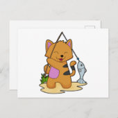 Katzenfische mit Angelstab und Fisch Postkarte (Vorne/Hinten)