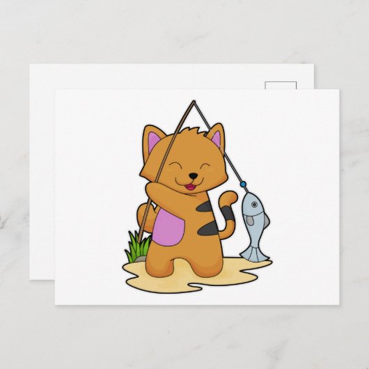Katzenfische mit Angelstab und Fisch Postkarte (Vorne/Hinten)