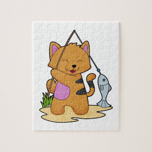 Katzenfische mit Angelstab und Fisch Puzzle (Vertikal)