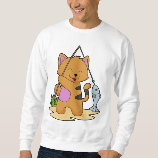 Katzenfische mit Angelstab und Fisch Sweatshirt (Vorderseite)