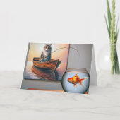 Katzenfischen am Geburtstag eines Goldfischs Karte (Vorderseite)