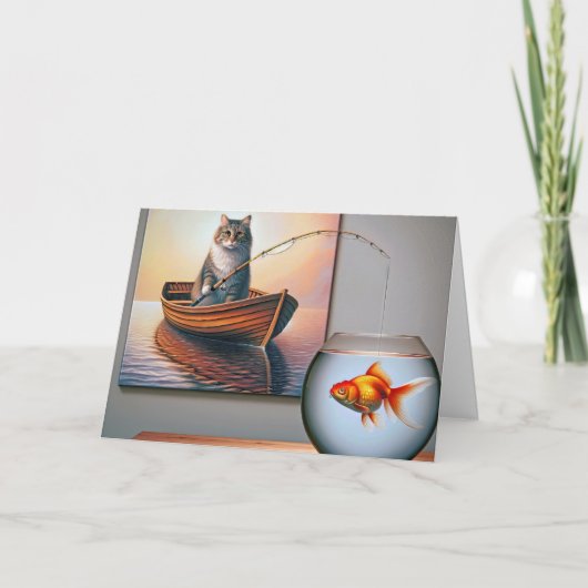 Katzenfischen am Geburtstag eines Goldfischs Karte (Vorderseite)