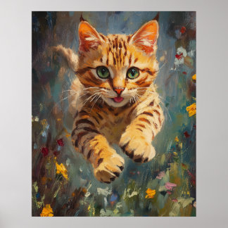 Katzenflug in einem Wald aus Feuer - Springender B Poster