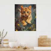 Katzenflug in einem Wald aus Feuer - Springender B Poster (Küche)