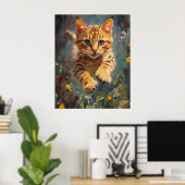 Katzenflug in einem Wald aus Feuer - Springender B Poster (Heimbüro)