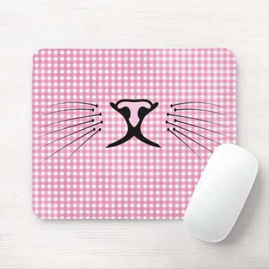 Katzenflüster auf Rosa und Weiß Gingham Mousepad (Mit Mouse)
