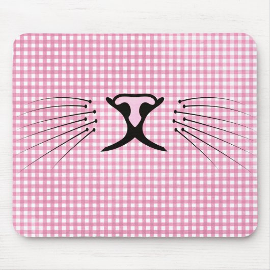 Katzenflüster auf Rosa und Weiß Gingham Mousepad (Vorne)