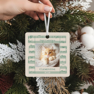 Katzenfoto Erstes Weihnachten Miauen Miauen Notenb Ornament Aus Metall