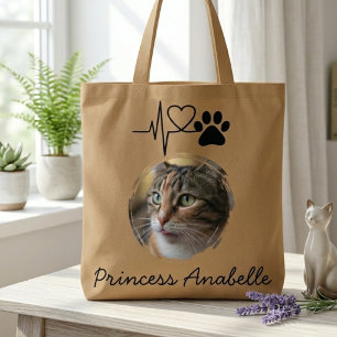 Katzenfoto Herzschlag beige Tasche