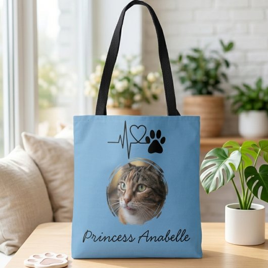 Katzenfoto Herzschlag hellblau Tasche