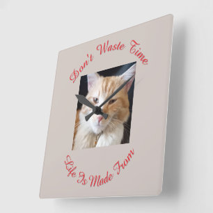 Katzenfoto, Name, Text, Lustig Quadratische Wanduhr