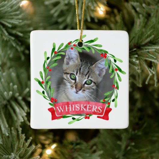 Katzenfoto-Weihnachtskranz Keramikornament (Baum)