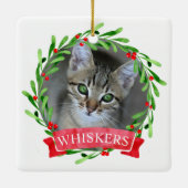 Katzenfoto-Weihnachtskranz Keramikornament (Rückseite)