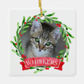 Katzenfoto-Weihnachtskranz Keramikornament (Vorderseite)