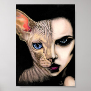 Katzenfrau - Gesicht Poster - Malerei Kunst