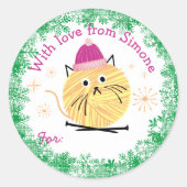 Katzengarn handgefertigte Weihnachtsstricknadeln Runder Aufkleber (Vorderseite)