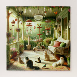 Katzengarten auf sonniger Veranda Puzzle