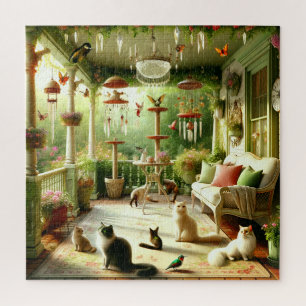 Katzengarten auf sonniger Veranda Puzzle