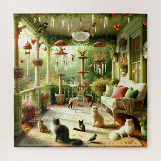 Katzengarten auf sonniger Veranda Puzzle (Vertikal)