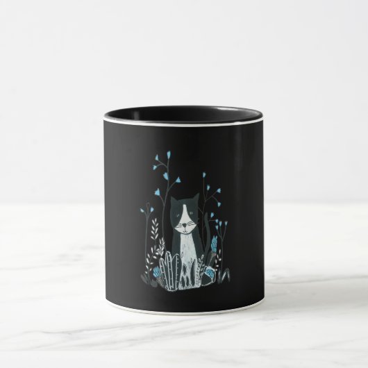 Katzengeschenk|Die Katze allein Blume Blauer Gesch Tasse (Zentrum)