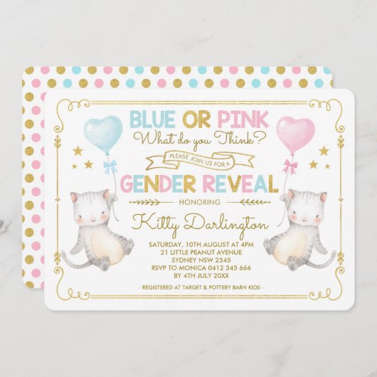 Katzengeschlecht offenbart Kitten Baby Shower Boy Einladung (Vorne/Hinten)