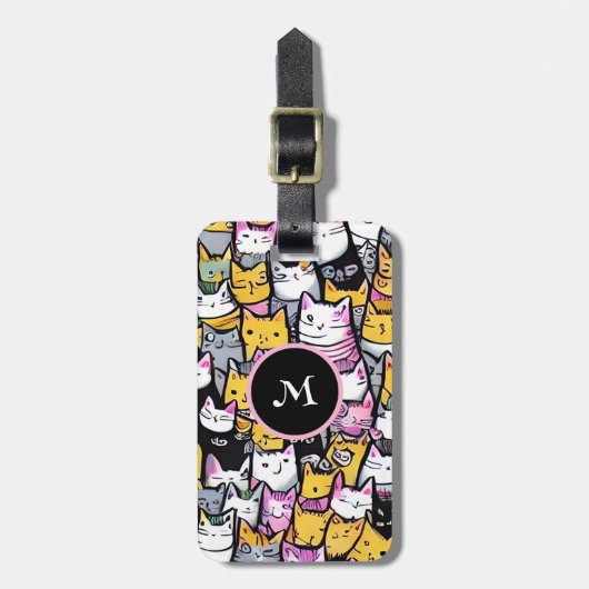 Katzengesicht Doodle feline Kätzchen Monogramm Gepäckanhänger (Vorderseite vertikal)