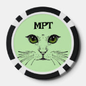 Katzengesicht in schwarz-grünen Augen-Whiskers Pokerchips (Rückseite)