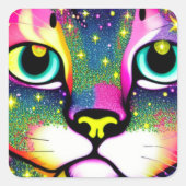 Katzengesicht Naher Pop Art Quadratischer Aufkleber (Vorderseite)