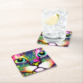 Katzengesicht Naher Pop Art Rechteckiger Pappuntersetzer (Vor Ort)