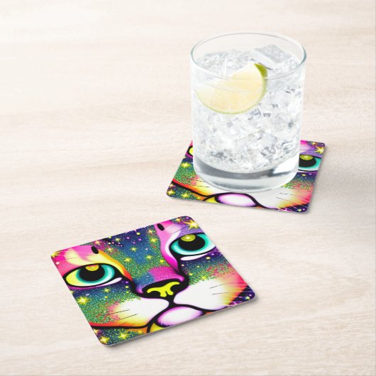 Katzengesicht Naher Pop Art Rechteckiger Pappuntersetzer (Vor Ort)