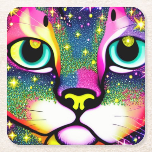Katzengesicht Naher Pop Art Rechteckiger Pappuntersetzer (Vorderseite)