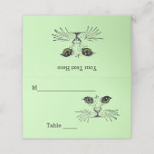 Katzengesicht Schwarz Zeichnend Grüne Augen Long W Platzkarte (Außenseite Aufgefaltet)