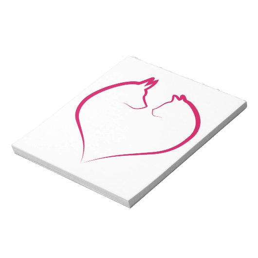 Katzengesicht und Hundegesicht im roten Herzen Sil Notizblock (Rotiert)