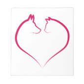 Katzengesicht und Hundegesicht im roten Herzen Sil Notizblock (Vorderseite)