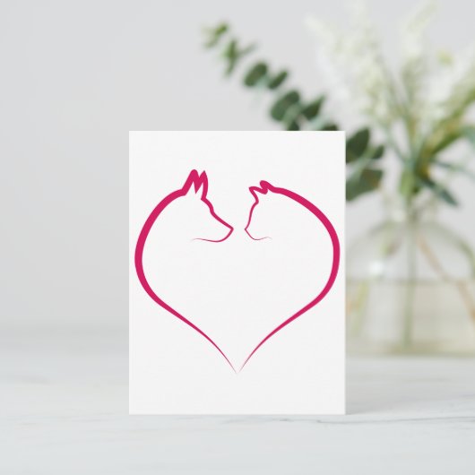 Katzengesicht und Hundegesicht in der Silhouette d Postkarte (Stehend Vorderseite)