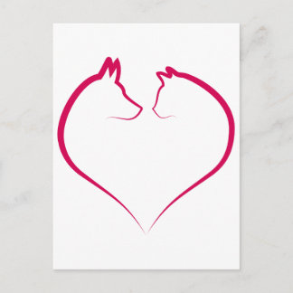 Katzengesicht und Hundegesicht in der Silhouette d Postkarte