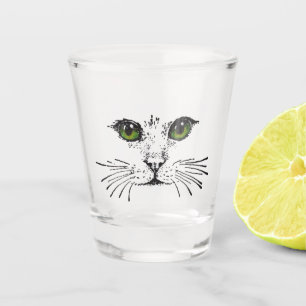 Katzengesicht Zeichnend mit grünen gelben Augen Wh Schnapsglas