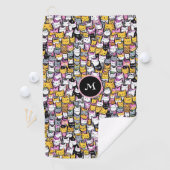 Katzengesichter Doodle-Katzen-Monogramm-Muster Golfhandtuch (Insitu)