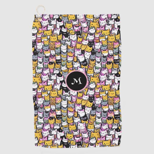 Katzengesichter Doodle-Katzen-Monogramm-Muster Golfhandtuch (Vorderseite)