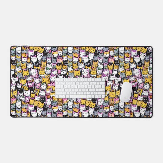 Katzengesichter mit doodlen Comic-Muster Felinenkö Schreibtischunterlage (Tastatur & Maus)