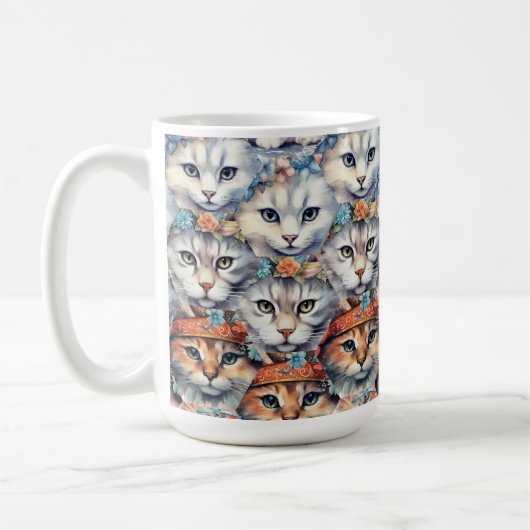 Katzengesichter mit Hexagon-Muster Kaffeetasse (Links)