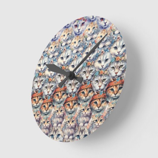 Katzengesichter mit Hexagon-Muster Runde Wanduhr (Winkel)