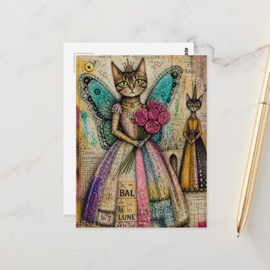 Katzengespenst Mischtechnik Postkarte (Vorderseite/Rückseite Beispiel)