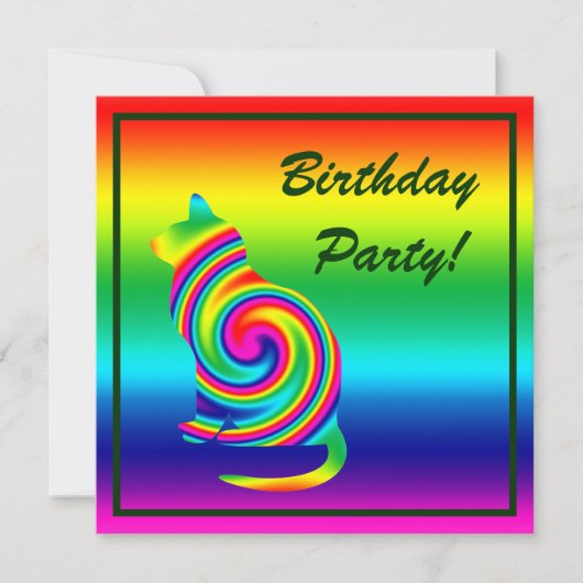Katzengestanzter Regenbogenwirl Einladung (Vorderseite)