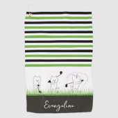 Katzengolfer, grün, schwarz und weiß golfhandtuch (Vorderseite)