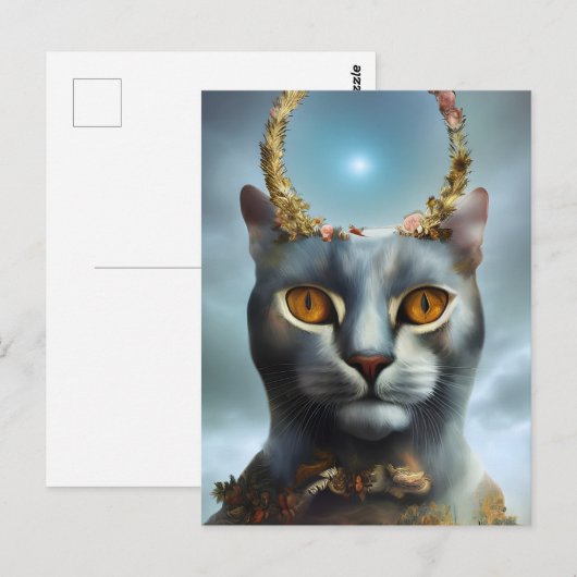 Katzengott mit Blume Postkarte (Vorne/Hinten)