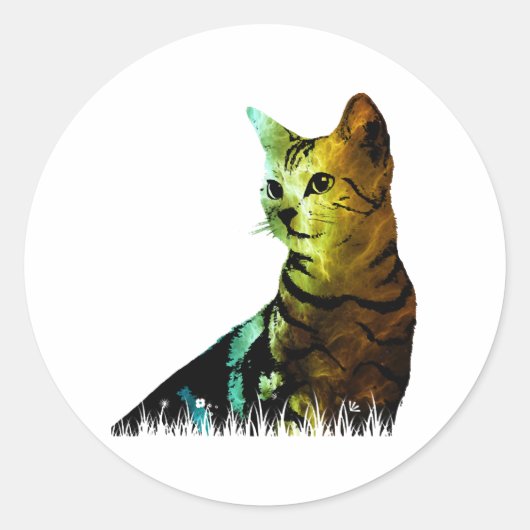 Katzengrafik Runder Aufkleber (Vorderseite)