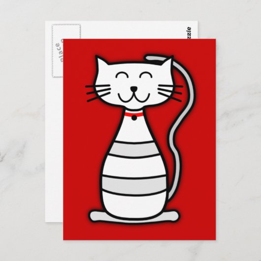 Katzengraue, schwarz-weißer Cartoon-Kätzchen-Smil Postkarte (Vorne/Hinten)